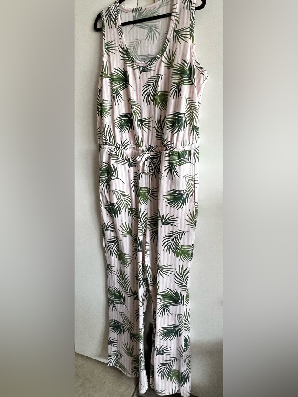 Lands' End Pink Palm-Print Sleeveless Jumpsuit